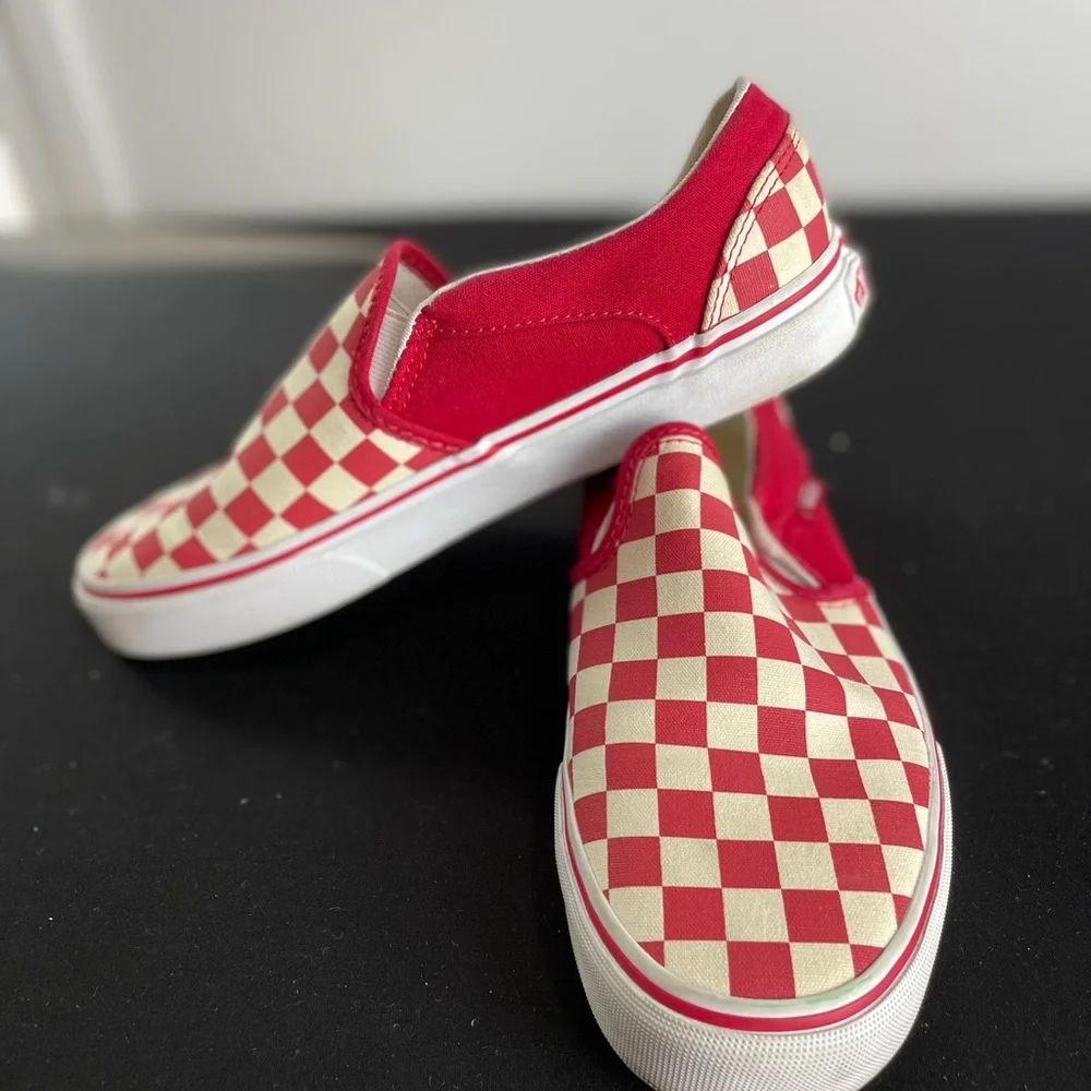 Vans Red and Cream Checkerboard Slip-On Booties